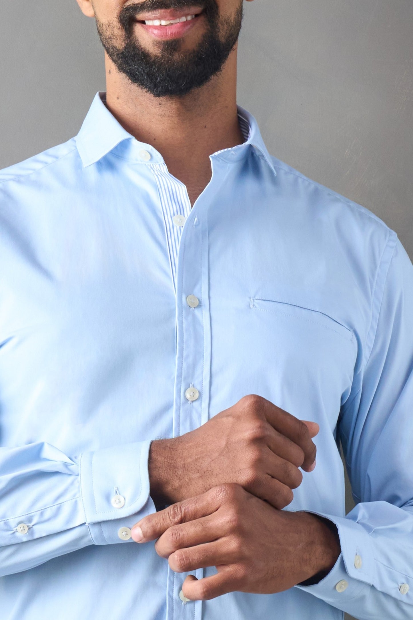 Camisa manga larga slim fit azul medio
