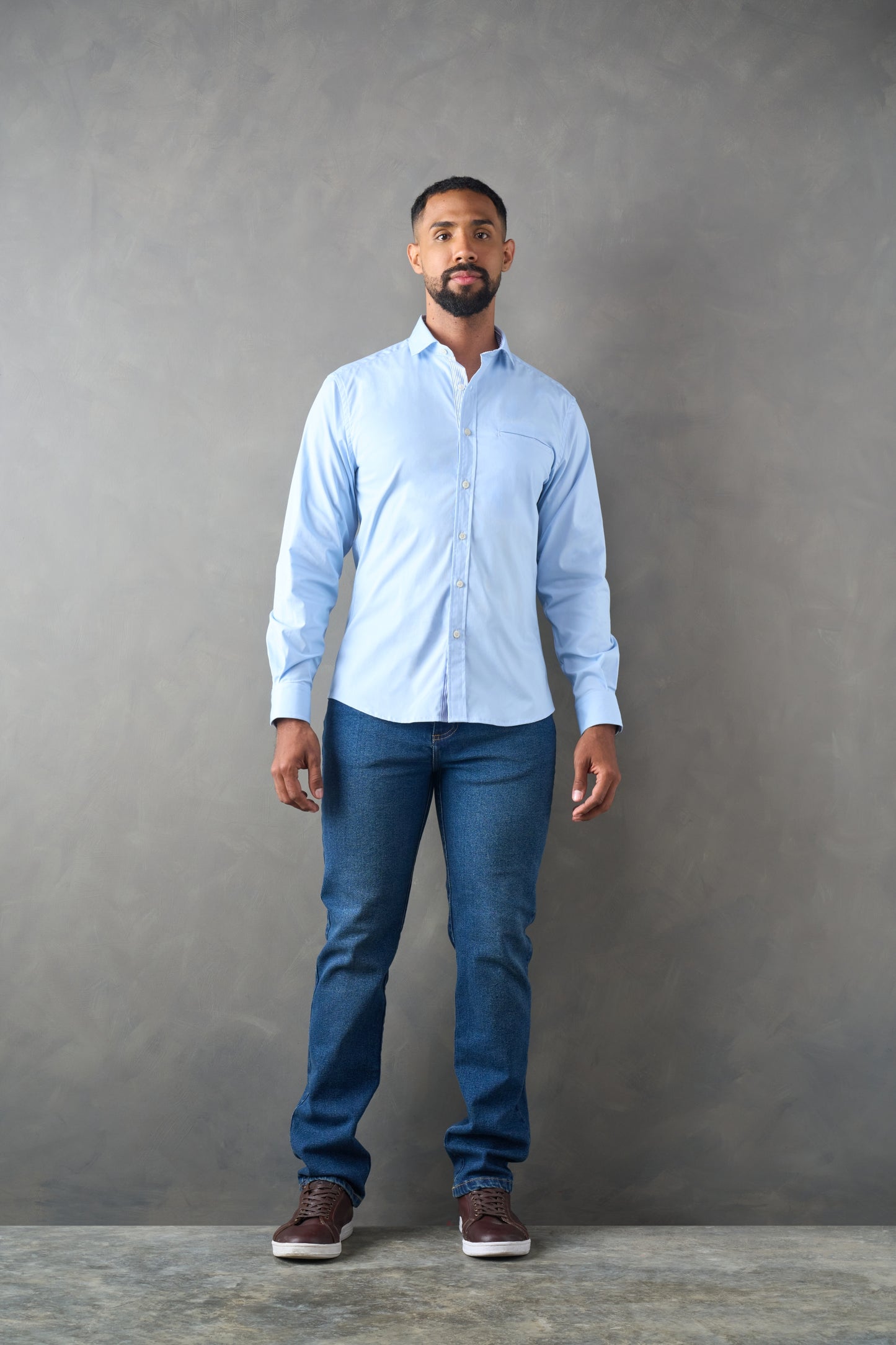 Camisa manga larga slim fit azul medio