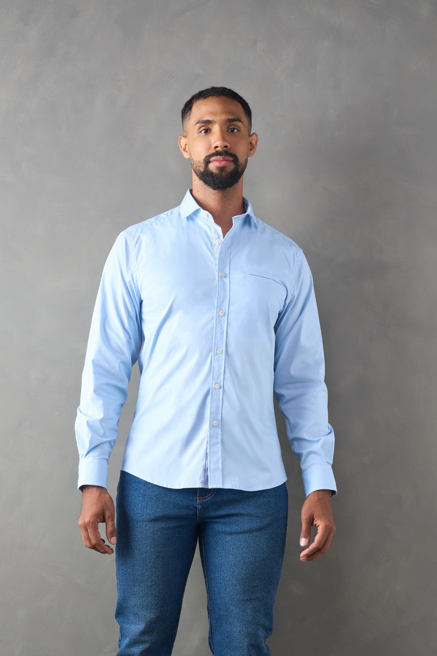 Camisa manga larga slim fit azul medio