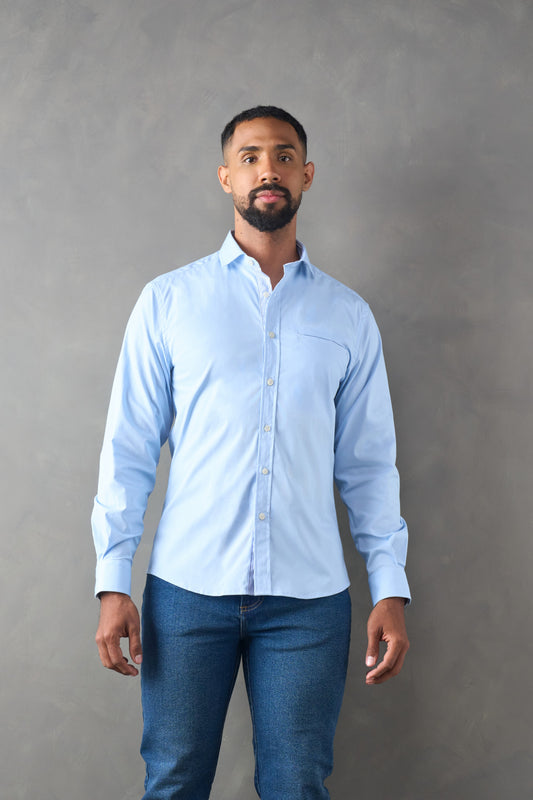 Camisa manga larga slim fit azul medio
