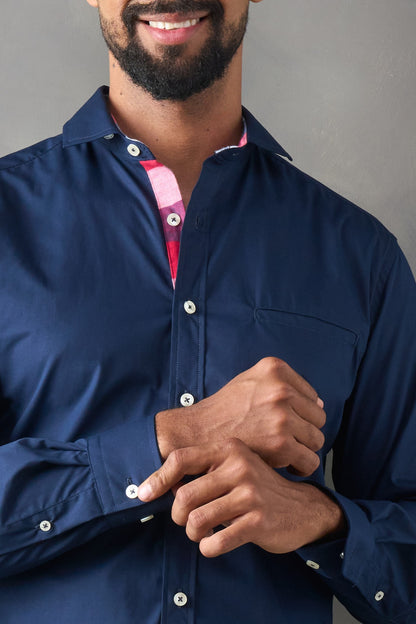 Camisa manga larga slim fit navy