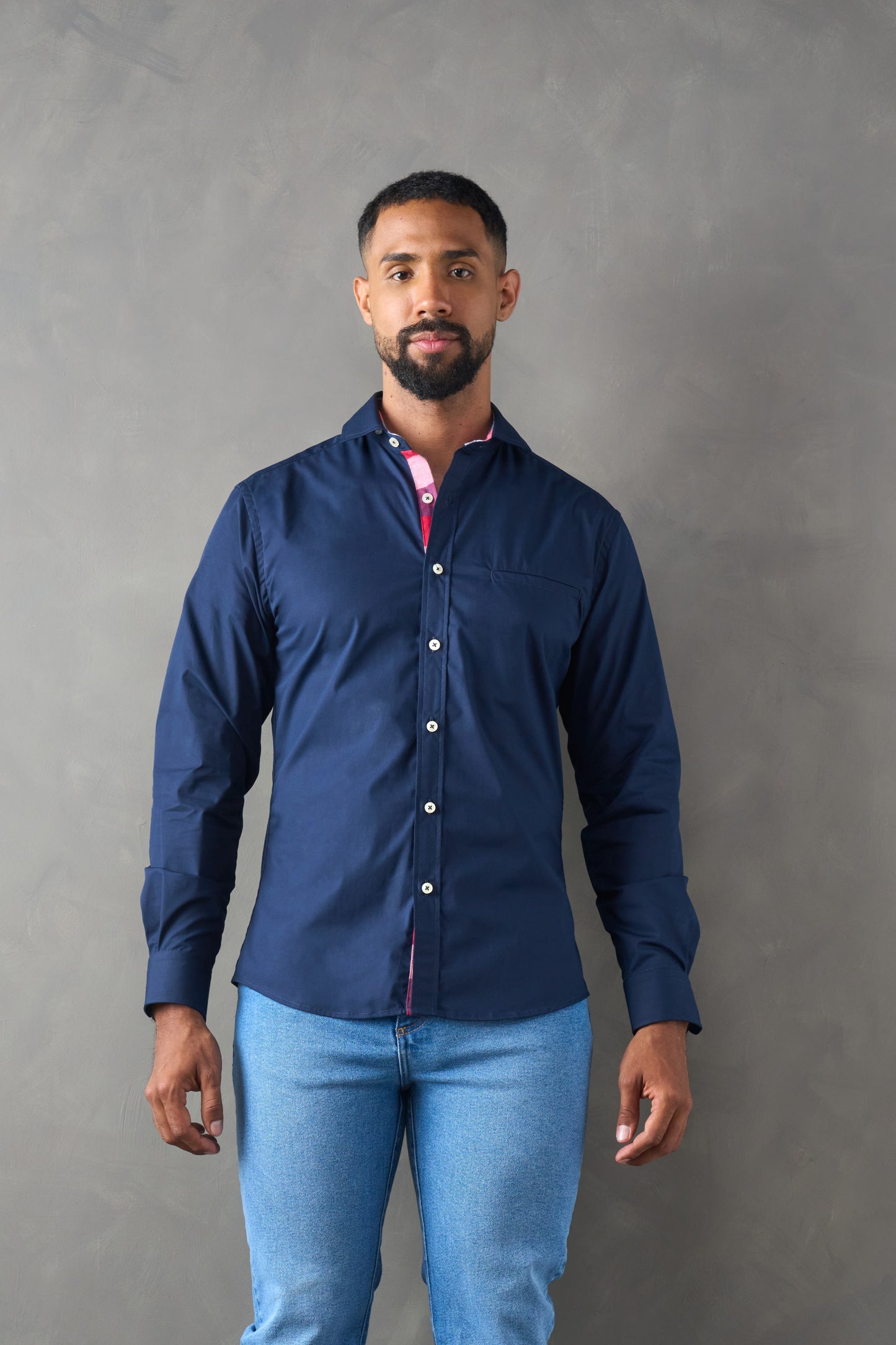 Camisa manga larga slim fit navy