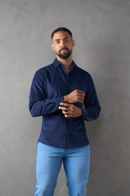 Camisa manga larga corduroy navy