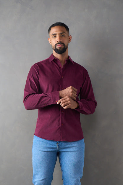 Camisa manga larga corduroy vinotinto