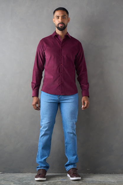 Camisa manga larga corduroy vinotinto
