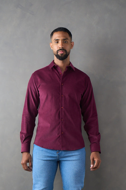Camisa manga larga corduroy vinotinto