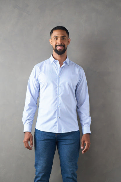 Camisa a rayas slim fit azul medio
