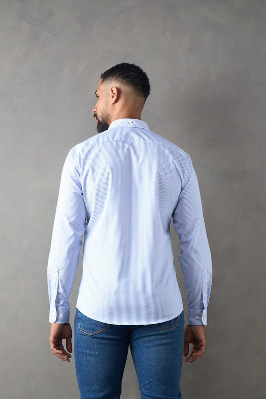 Camisa a rayas slim fit azul medio