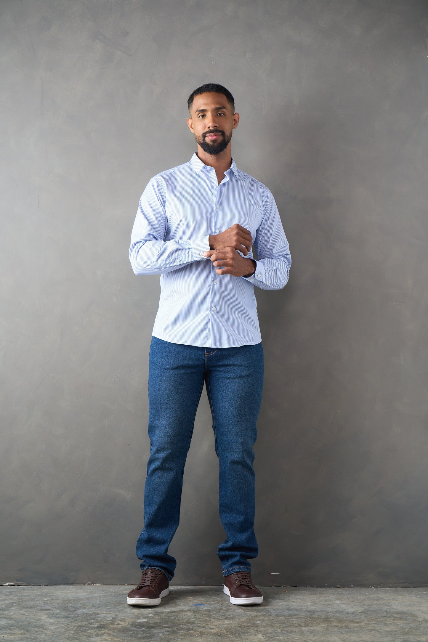 Camisa a rayas slim fit azul medio