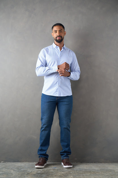 Camisa a rayas slim fit azul medio