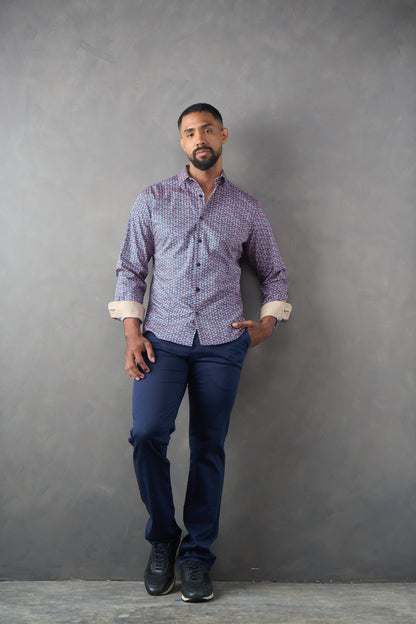 Camisa slim fit azul oscuro con estampado