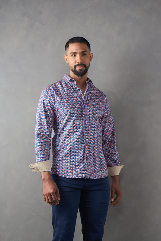 Camisa slim fit azul oscuro con estampado