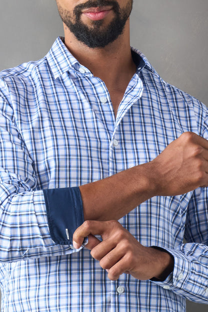 Camisa slim fit azul oscuro a cuadros