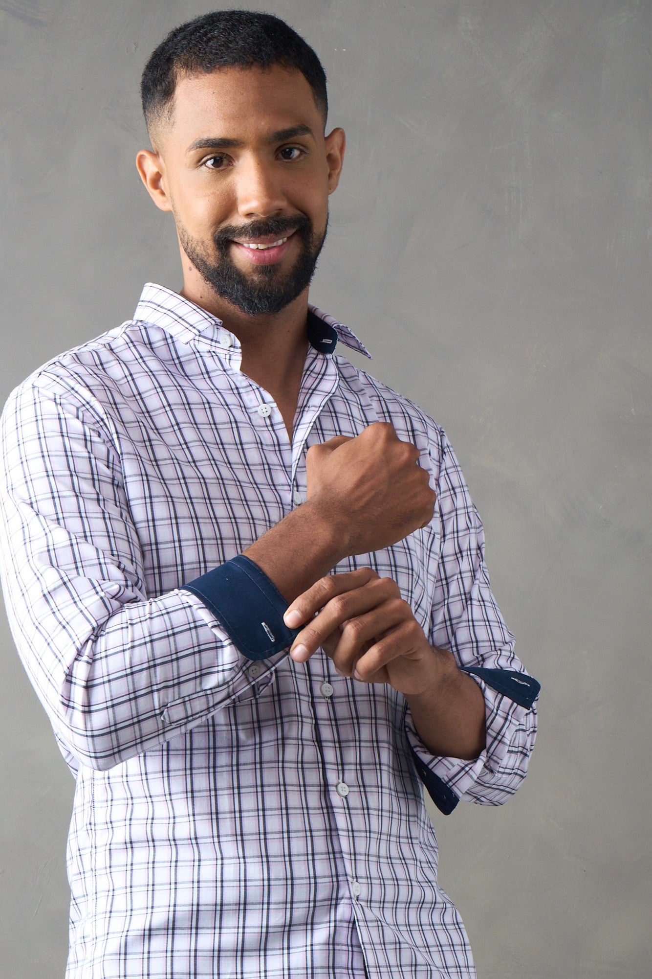 Camisa slim fit rosado a cuadros