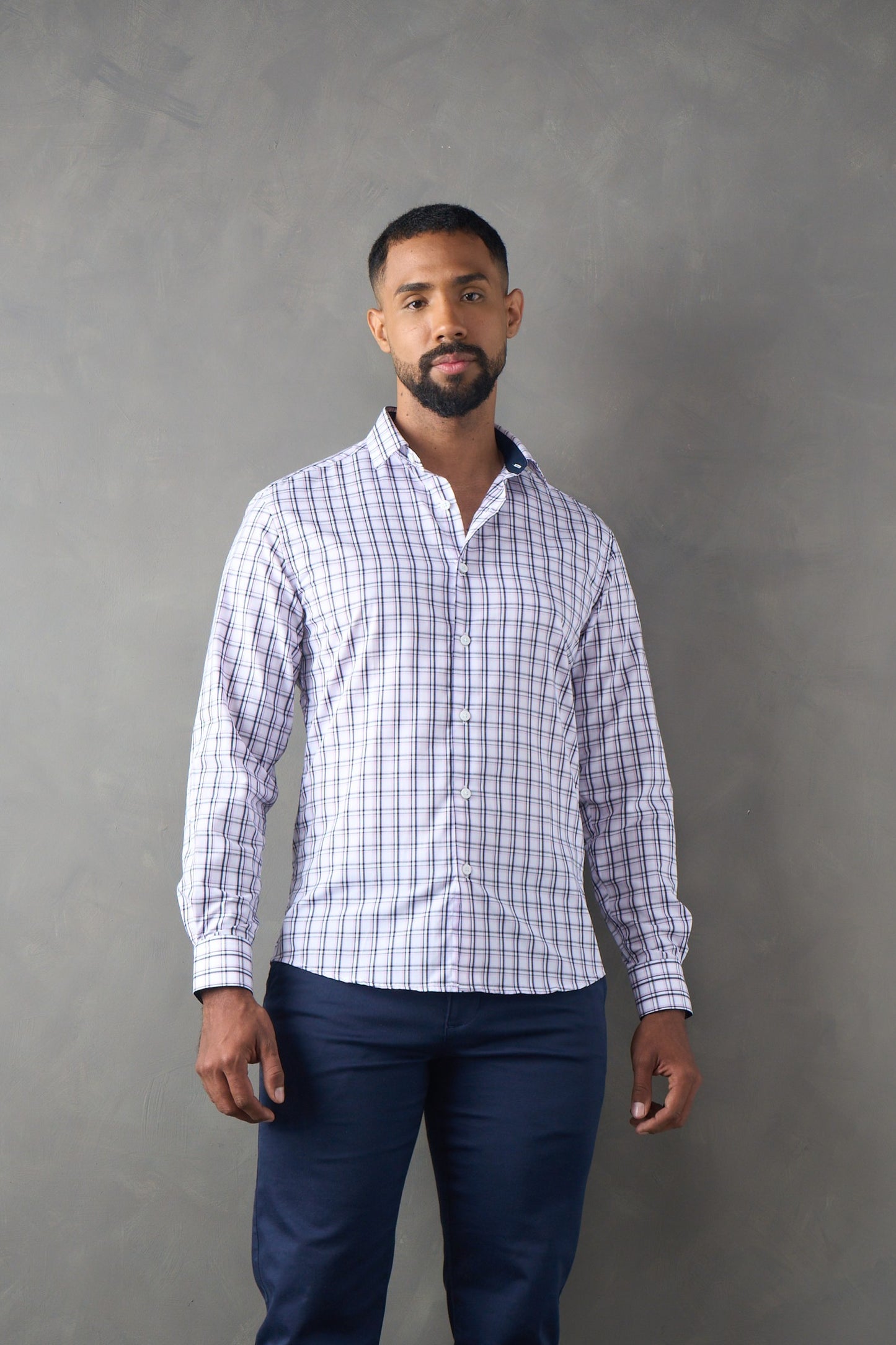 Camisa slim fit rosado a cuadros