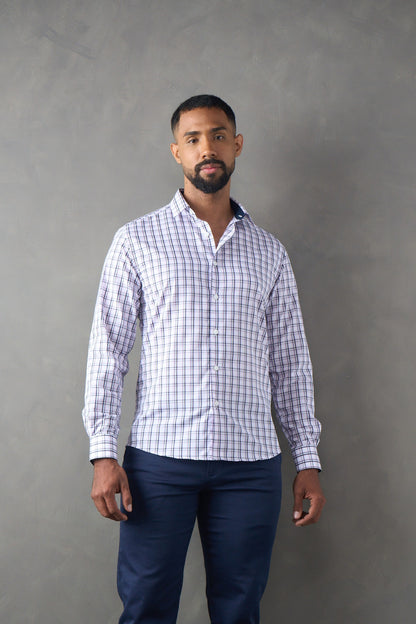 Camisa slim fit rosado a cuadros
