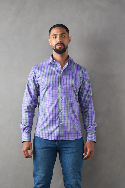 Camisa slim fit azul oscuro a cuadros