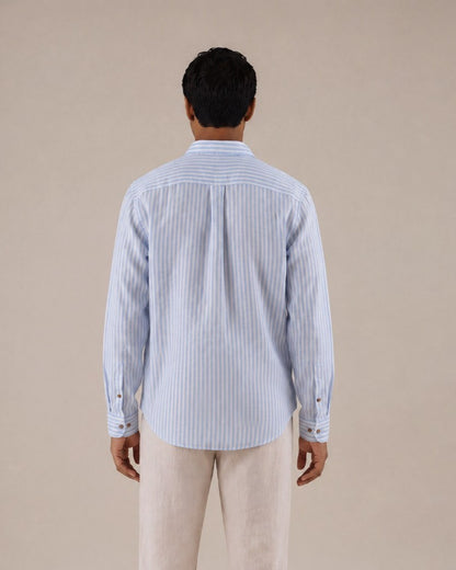 Camisa a rayas regular fit 100% lino azul medio