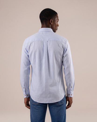 Camisa regular fit lino / algodón azul