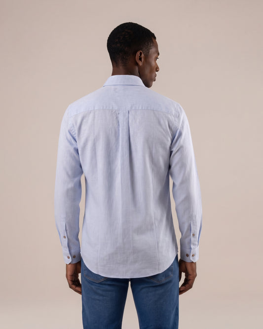 Camisa regular fit lino / algodón azul
