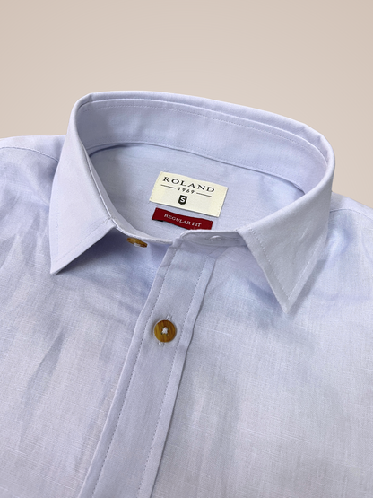 Camisa regular fit lino / algodón azul