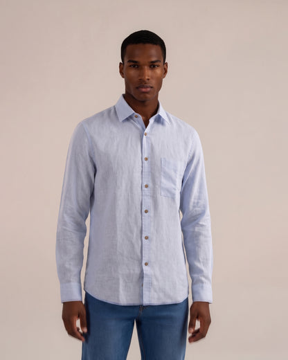 Camisa regular fit lino / algodón azul