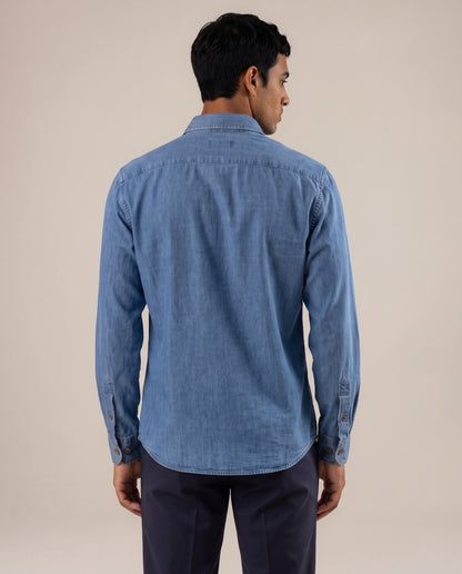 Camisa a rayas slim fit índigo