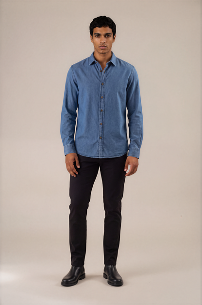 Camisa a rayas slim fit índigo