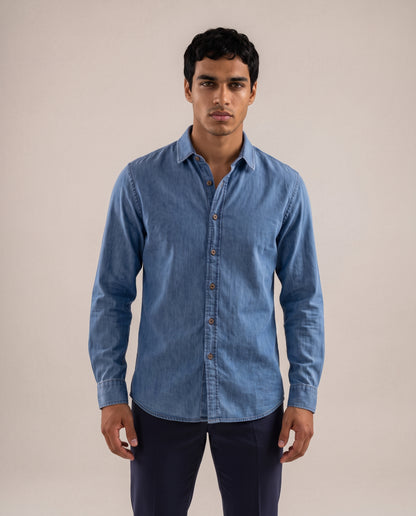 Camisa a rayas slim fit índigo
