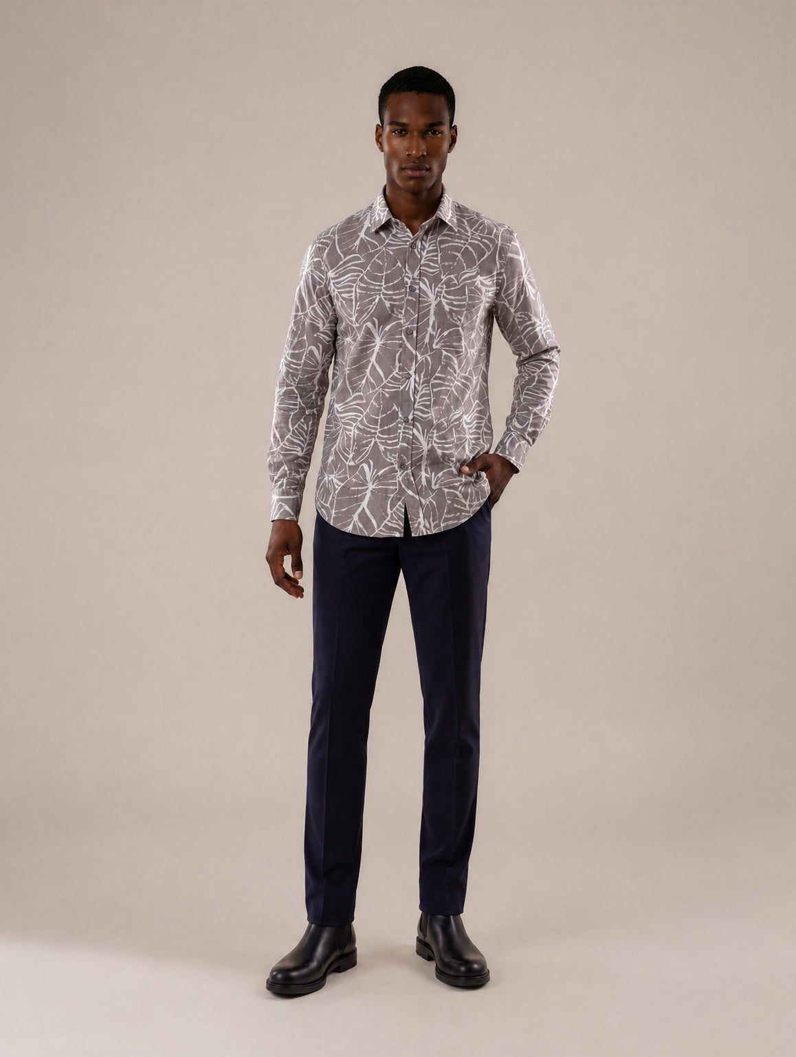Camisa manga larga regular fit gris medio