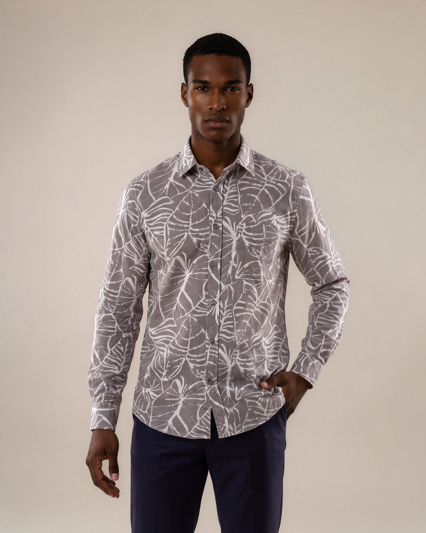 Camisa manga larga regular fit gris medio