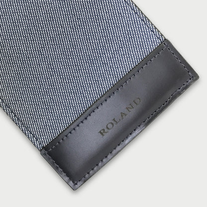 Billetera de cuero napa + lona color azul oscuro