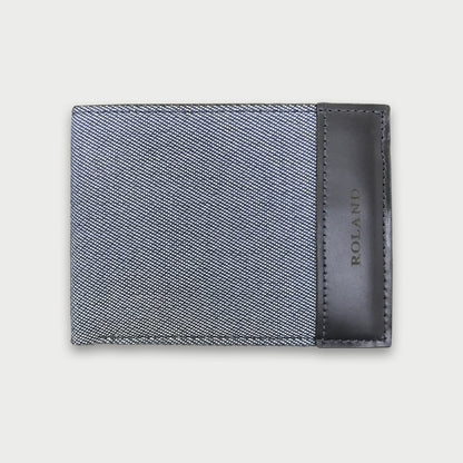 Billetera de cuero napa + lona color azul oscuro