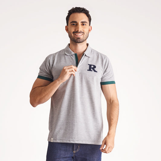 Camiseta tipo polo regular fit color gris medio
