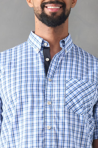 camisa a cuadros regular fit azul claro