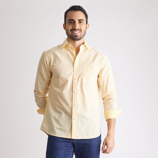 Camisa regular fit con mini cuadros color amarillo